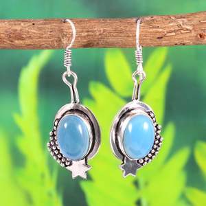 Boucles d'oreilles pendantes en argent sterling avec chalcédoine bleue, bijoux en pierres précieuses faits à la main pour femmes, cadeau - Product Image 4