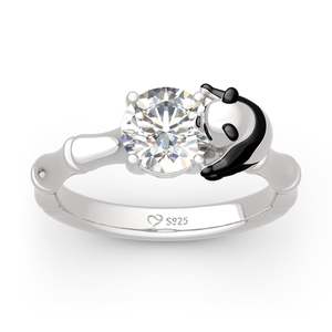 Jeulia Hug Me Cute Panda <b>Ring</b>-round Cut Sterling Silver with Zircon Adjustable Opening Design - Product Image 3