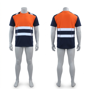 เสื้อยืดสีน้ำเงินนิรภัยผ้าโพลีเอสเตอร์ 230 GSM ระบายความชื้น พร้อมแถบสะท้อนแสง พิมพ์โลโก้ด้วยผ้าไหม - Product Image 3