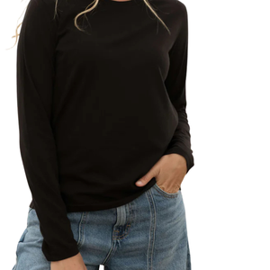 T-shirt à manches longues pour femme, noir, lourd, col rond, 100% coton biologique de luxe, pré-rétréci, certifié GOTS, coupe premium douce - Product Image 6