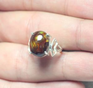 Agate de feu mexicaine naturelle Cabochon pierre précieuse bague en argent femmes concepteur fait à la main - Product Image 6