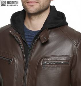 เสื้อแจ็กเก็ตหนังสำหรับผู้ชายดีไซน์ใหม่เสื้อแจ็กเก็ตหนังทรงสลิมฟิตมีสไตล์ใส่สบาย - Product Image 4