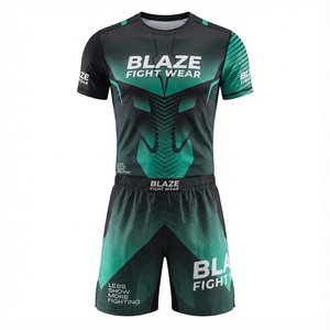 ชุดแรชการ์ดแบบเต็มตัวสำหรับผู้ชายและผู้หญิง Blaze Fight Wear และกางเกงขาสั้นสำหรับฝึกซ้อมบราซิลเลียนยิวยิตสู สำหรับผู้ใหญ่ที่ต้องการฝึกซ้อมและต่อสู้ - Product Image 1