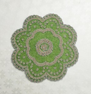 Handmade Green Beaded Placemat with Floral Design Knitted <b>Table</b> <b>Mat</b> for Wedding Centerpiece Decor Export Quality - Product Image 2