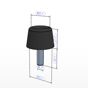 K0575 บัฟเฟอร์ยางธรรมชาติเหล็กดำ เกลียวภายนอกทรงกรวย M06X18 25 มม. x 17 - Product Image 2