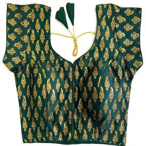 Blouse en soie banarasi, blouse à motif ouvert sur le devant, sans crochet, col rond. - Product Image 1