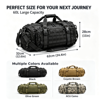 Sac de voyage tactique 60L en Oxford 600D grande capacité, sac de sport MOLLE étanche pour activités de plein air, sac à bandoulière OEM