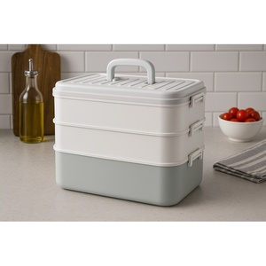 Triple Multi-Purpose <b>Plastic</b> Kitchen Food Spice Tools Storage Box Lockable <b>Lid</b> Stackable Lightweight Modern Luxury Large - Product Image 2