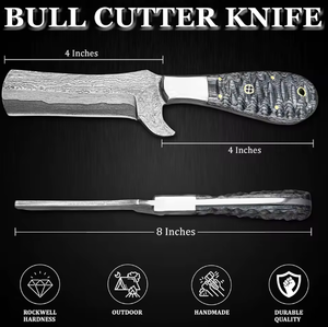 Cuchillo de Caza de Grado Industrial con Hoja Fija Hecha a Mano en Damasco PRESTIGE BLADES, Punta de Caída, Cortador de Toro, Color Personalizado OEM, Funda para Cinturón - Product Image 4