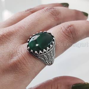 Grossiste Bague pour hommes Bague en malachite naturelle avec pierre de naissance Toutes tailles Bijoux de cadeau d'anniversaire ottoman Bague en argent sterling 925 - Product Image 4