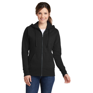 Sweat à capuche zippé en polaire pour femmes, noir de jais, veste en coton/polyester 50/50, logo avant, fermeture éclair - Product Image 1
