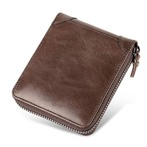 Genuine Leather Zipper <b>Wallet</b> Unisex Minimalist Short Daily Use Brown Color Durable Design - Product Image 1
