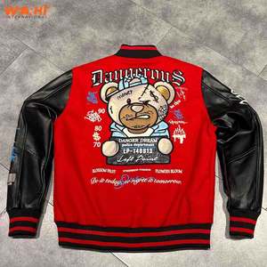 แจ็คเก็ตเบสบอลผู้ชายหนังแท้ปกตั้งสำหรับฤดูหนาว - Product Image 2