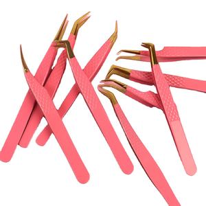 Pinzas para extensiones de pestañas, Juego de 4 pinzas de acero japonés con agarre de diamante, diseño OEM - Product Image 5