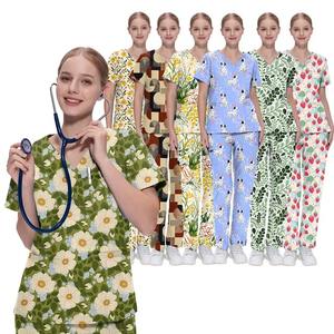 Uniformes elásticos Hospital Scrubs Venta al por mayor Uniformes Traje Mujeres Enfermera Scrubs Scrub Trajes Colores Hospital Uniforme Diseños - Product Image 4