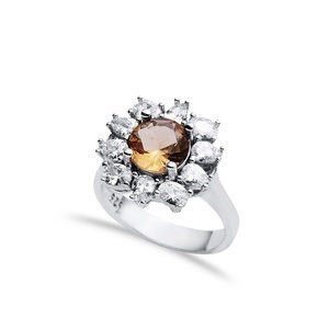 แหวนดอกไม้ซัลทาไนท์เปลี่ยนสีทรงกลม17มม. ชุบโรเดียม925ตุรกีเครื่องประดับอัญมณีขายส่ง - Product Image 1