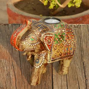 Support de lumière de thé éléphant en bois peint pour les cadeaux de mariage de Noël et de Pâques - Product Image 1