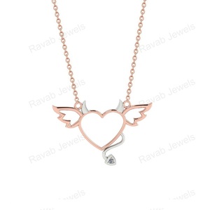 สร้อยคอจี้925เงินสเตอร์ลิง52x33มม. จี้รูปหัวใจนางฟ้าปีศาจเครื่องประดับที่ดีสวยงามเหมาะสำหรับงานแต่งงาน - Product Image 2