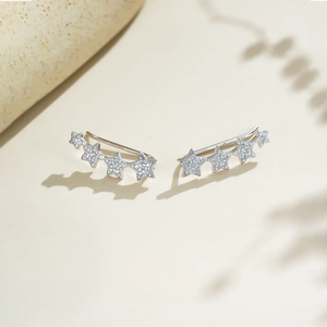 ต่างหูทองคำขาวพรีเมี่ยมพร้อมเพทายประกายและชุบทอง18K ดีไซน์คลาสสิก - Product Image 2