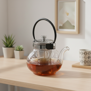 Hot Sale 3306316-1.2 1200ML <b>Large</b> Capacity Heat-Resistant Borosilicate Glass <b>Teapot</b> Plastic Handle Stainless Steel Lid Northern - Product Image 4