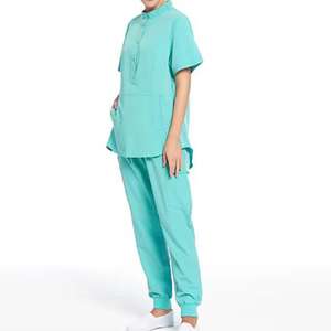 Uniformes d'hôpital bon marché polyester col en V fendu logo personnalisé gommages médicaux costumes infirmière gommage ensemble uniforme du Pakistan - Product Image 4