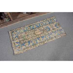 Alfombra Turca de 1.7x3.5 pies, Alfombra de Lana Vintage Azul Abstracta - Product Image 5