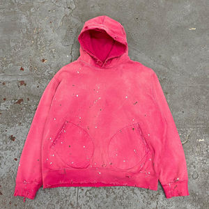 Winter Heavyweight Oversized Pullover Hoodies Splash Vintage Washed Men 500Gsm Sudadera con capucha mezclada de algodón - Product Image 2