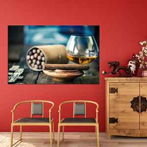 Póster Impreso en Lienzo de Arte Moderno: Elegante Diseño de Cigarros y Brandy, Lienzo Enrollado - Product Image 1