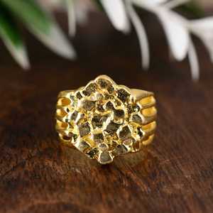 High quality Nugget <b>Ring</b> Chunky Brass Jewelry <b>Men</b> 18k Gold Plated Textured Geometric Design Statement <b>For</b> Wholesale/OEM/ODM - Product Image 1