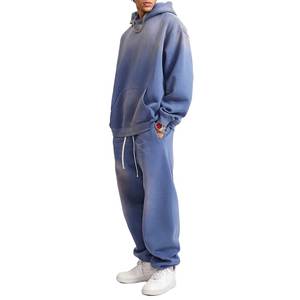Custom Men's Vintage Wash Regular Breathable Heavyweight Cotton French Terry Tracksuit Solid Color Drop Shoulder Hoodie - Product Image 3