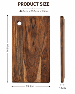 Planche à découper rectangulaire en bois d'acacia de qualité supérieure avec trou de suspension, épaisseur 1,5 cm, passe au lave-vaisselle - Product Image 2