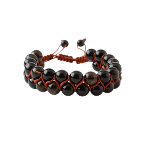 Bracciale in Macramè con Doppia Fila di Quarzo Fumé 8mm, Pietra Naturale - Product Image 1