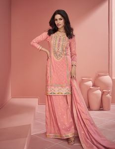 Latest Designer <b>Organza</b> <b>Silk</b> Embroidery Sequence Work Sharara Suit by Fab Zone - Product Image 2