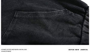 Sudadera con capucha negra lavada para hombre, estilo vintage, informal, de forro polar, para invierno, estilo urbano - Product Image 4