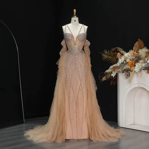 Robe de bal de luxe Jancember LSZ123 Champagne 2026, robe de soirée scintillante avec cape, lourdement ornée de strass - Product Image 2