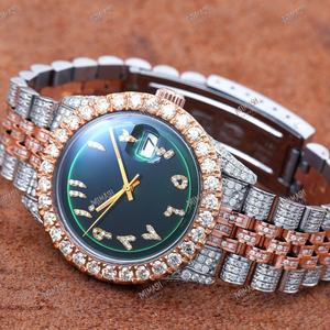 นาฬิกาเพชรทูโทนหรูหราพร้อมหน้าปัดสีเขียวตัวเลขอารบิกและแสดงวันที่นาฬิกาสุดหรูสำหรับทุกโอกาส - Product Image 1