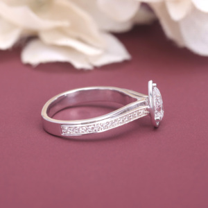 IGI Certified Pear Cut Lab Grown Diamond Bezel Set Engagement <b>Ring</b> 18K White / Rose & Yellow Gold Pave Shank Solitaire <b>Ring</b> - Product Image 3
