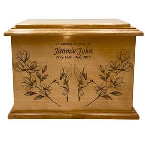 Urna de cremación de colibrí Floral Colibrí Funeral de madera Floral Pájaro Urna de madera con personalización - Product Image 3