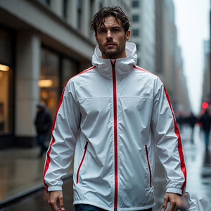 Cortavientos de lluvia para hombre, abrigo de manga larga con capucha y cremallera, prendas de vestir exteriores para hombre, chaqueta impermeable informal cortavientos para hombre - Product Image 5