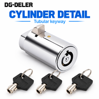 Cylindre de serrure à poignée en T pour distributeur automatique de 38 mm avec 3 clés tubulaires, clés identiques ou clés différentes