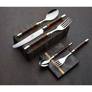 Juego de cubiertos de acero inoxidable con acabado Premium con mango de hueso de cabeza de madera, perfecto para cenas elegantes y bodas - Product Image 3