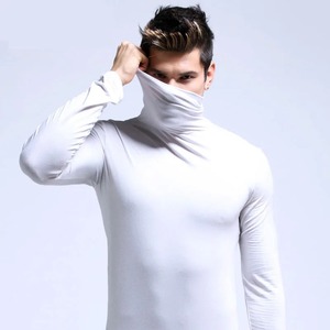 Chemisier basique à col montant pour hommes T-shirt thermique d'hiver Vêtements unis Pull à manches longues Sous-vêtements chauds et confortables à col roulé - Product Image 4