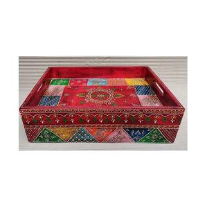 Plateau de service en bois d'acacia écologique à motif solide décoratif indien de luxe Meena fait à la main, logo de couleur personnalisé, MOQ 100 pièces - Product Image 2