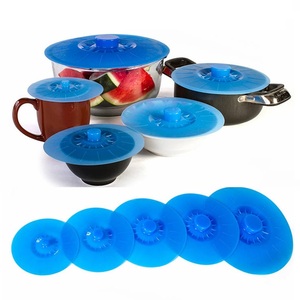 Ensemble de 5 couvercles en silicone réutilisables à ventouse pour bols et casseroles, avec poignées emboîtables naturelles et écologiques, conformes aux normes alimentaires - Product Image 1