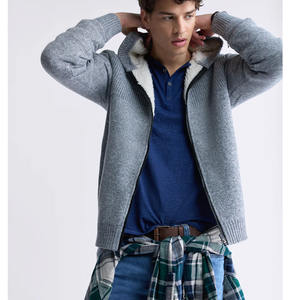 Veste d'automne décontractée chaude à capuche Sherpa en polaire brodée pour hommes - Product Image 2