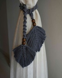 Macramé feuille rideau Boho décor minimaliste porte-rideau moderne fenêtre embrasses Unique maison décorative maison - Product Image 1