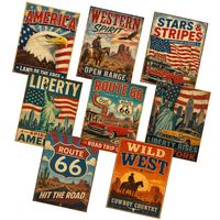 Plaque Métallique Rétro Route 66 Américaine Statue de la Liberté, Affiche Vintage, Décoration Murale pour Bar à Domicile, Art Mural en Métal