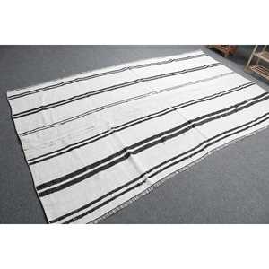 Tapis turc vintage, grand tapis de 9x5,2 pieds, tapis Kilim blanc bordé - Product Image 4
