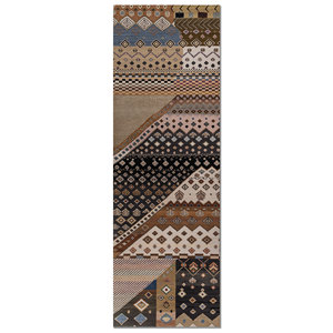 Alfombra Manchaha 9x12 de Lana y Seda de Bambú Anudada a Mano, Gris y Negra con Patrón Geométrico para Sala de Estar, Pasillo, Rectangular LES-463-C - Product Image 1