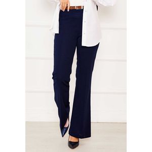 Navy Blue Spanish-Style Wide-Leg Pants with High-<b>Waisted</b> <b>Elastic</b> Waistband Breathable and Wrinkled Design - Product Image 3